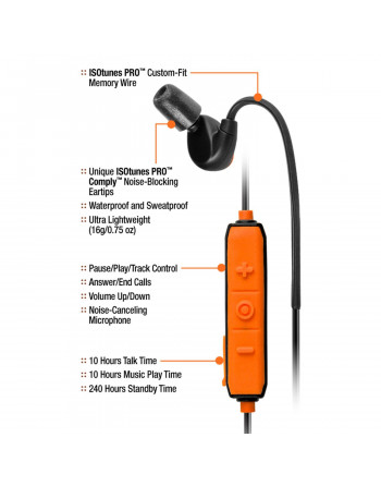 ISOtunes PRO ORANGE EN352 støj-isolerede høretelefoner, Bluetooth