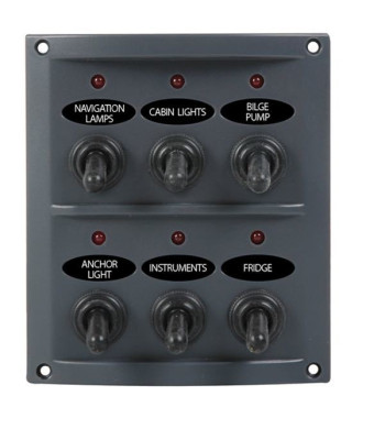 El-panel stænktæt med 6 kontakter m/lys