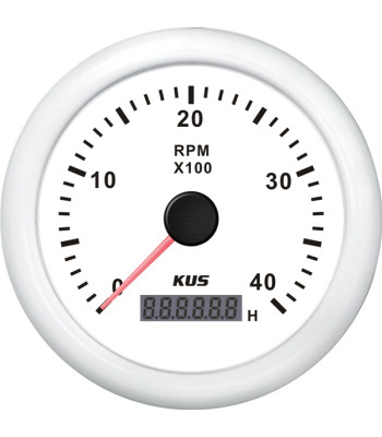 KUS omdrejningstæller m/timetæller til diesel hvid, 0-4000