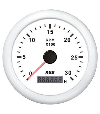 KUS omdrejningstæller m/timetæller til diesel hvid, 0-3000