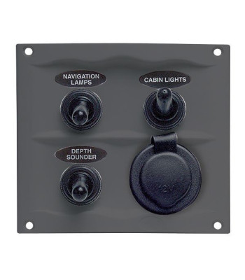 BEP Stænktæt el-panel med 3 kontakter og el-udtag, 12V